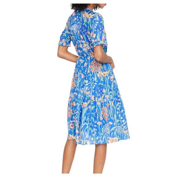 J. McLaughlin Lille Silk Tiered Midi Dress Madeira Flora Blue Size Large NWOT - Picture 2 of 10